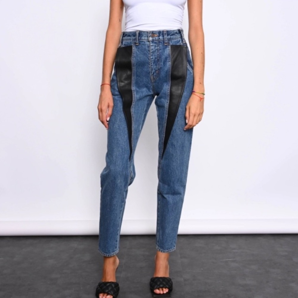 Celine $1350 denim and leather jeans